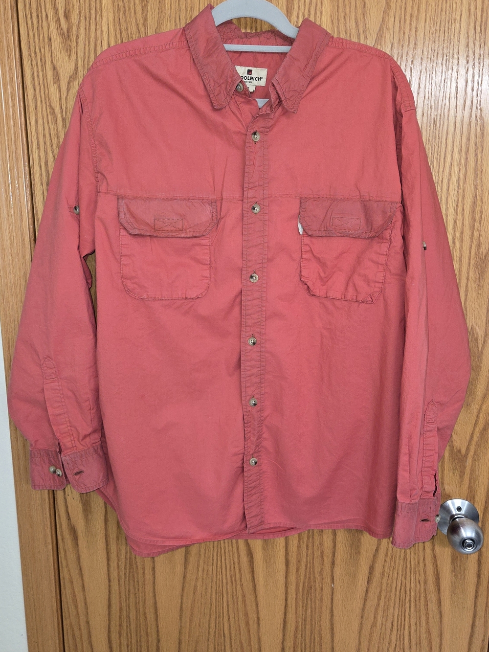 Woolrich Long Sleeve Button-Up Shirt in Brick Red